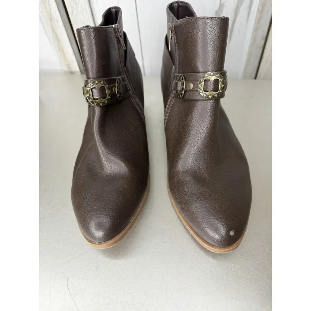 GH Bass Savannah Women's Bootie Brown Faux Leather Western Zip Side Size 9